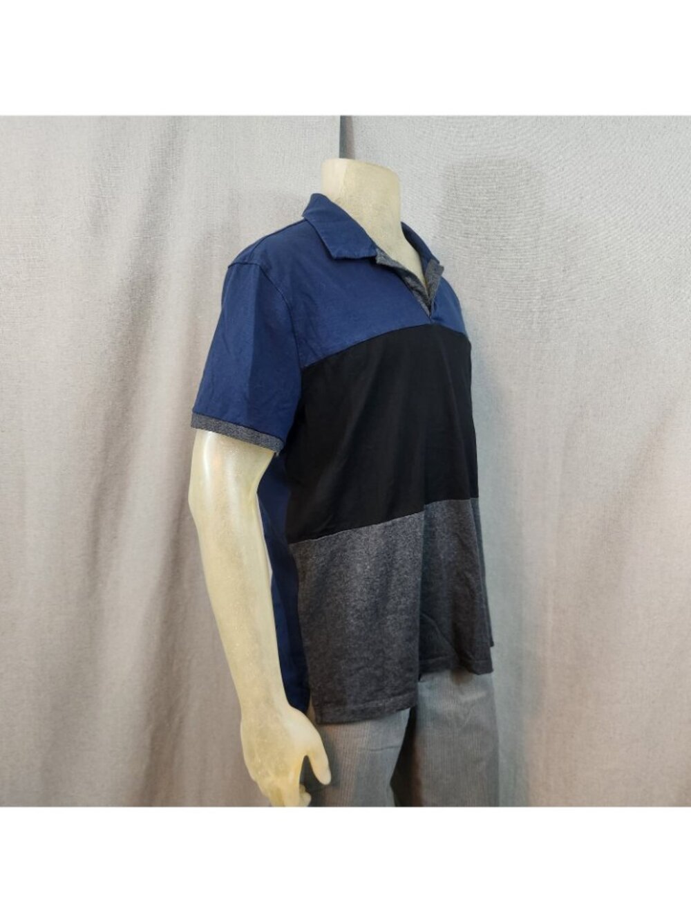 Calvin Klein Blue Black Gray Short Slv Collar Cotton Polo Shirt XL XLARGE Liquid - Picture 3 of 7